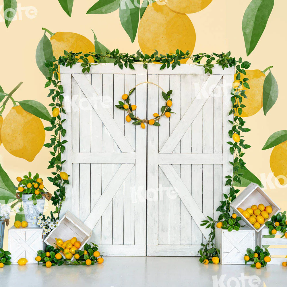Kate Summer Lemon White Barn Door Backdrop Designed by Uta Mueller Photography - Image 2