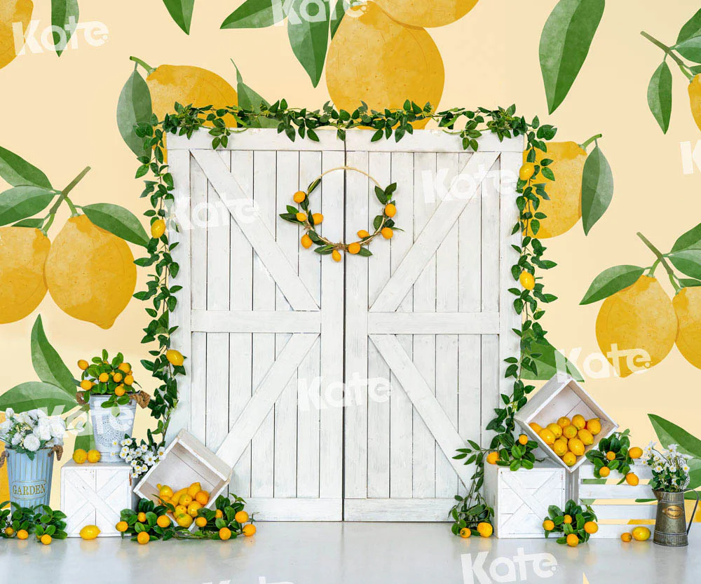 Kate Summer Lemon White Barn Door Backdrop Designed by Uta Mueller Photography - Image 3