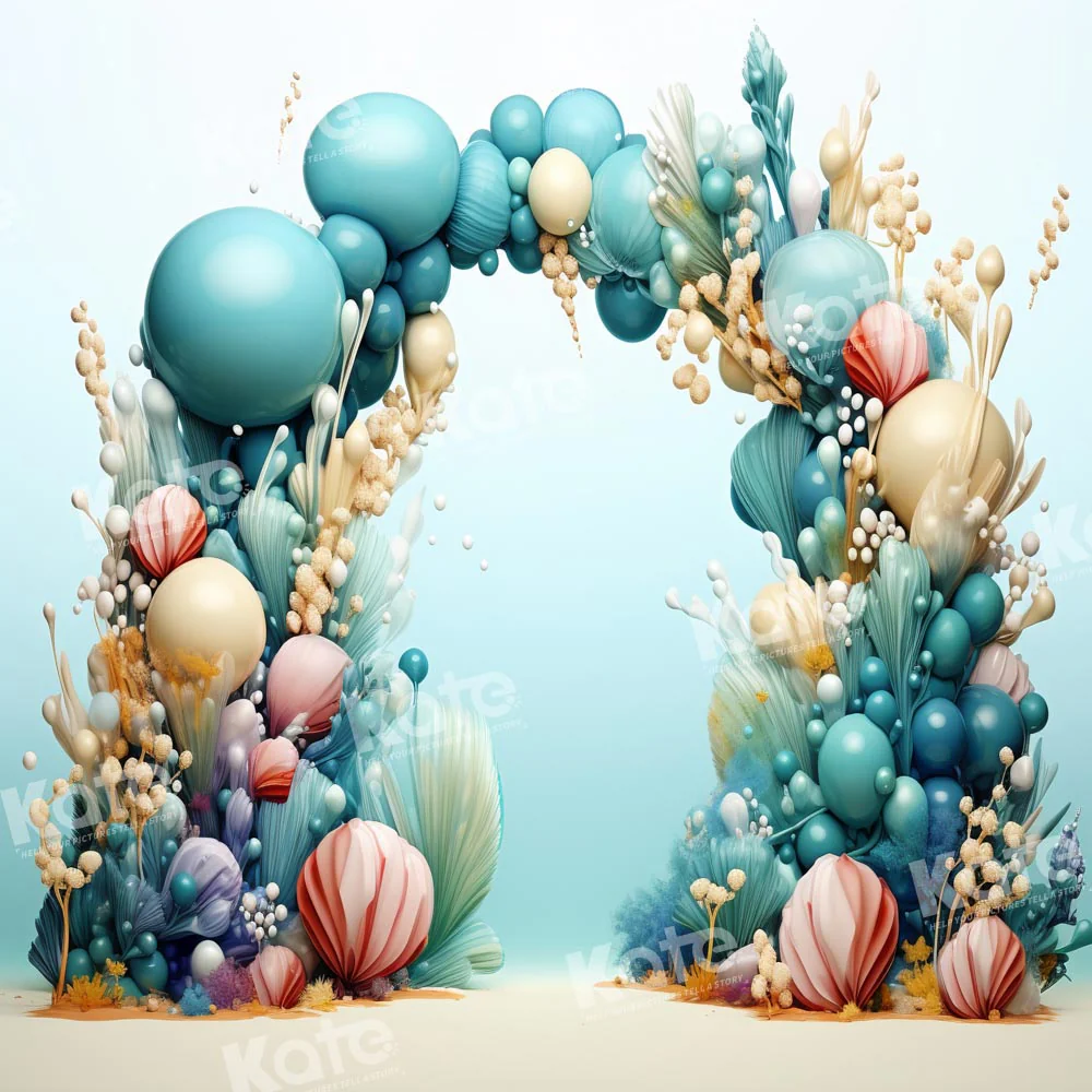 Kate Summer Mermaid Green Blue Balloon Arch Backdrop Designed by Emetselch - Image 2