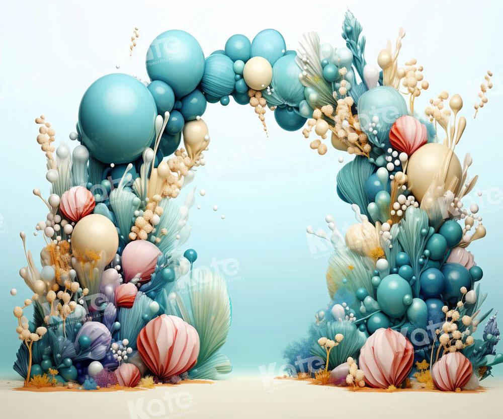 Kate Summer Mermaid Green Blue Balloon Arch Backdrop Designed by Emetselch - Image 3