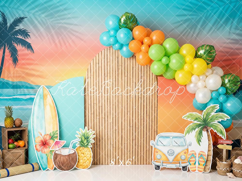 Kate Summer Palm Surfboard Bamboo Van Backdrop Designed by Patty Robert - Image 3