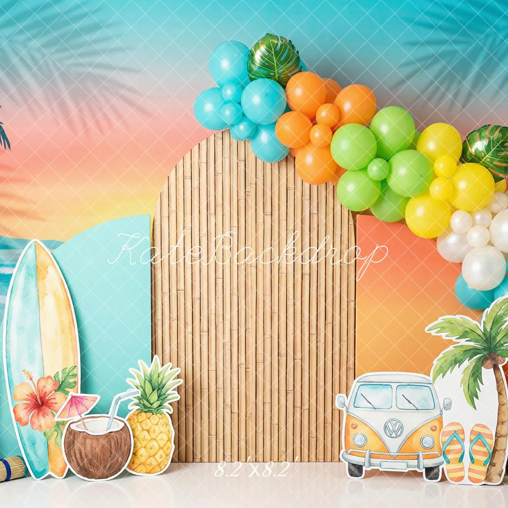 Kate Summer Palm Surfboard Bamboo Van Backdrop Designed by Patty Robert - Image 5