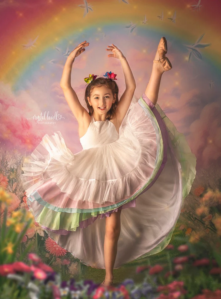 Kate Spring/Summer Pink Flower Field Rainbow Backdrop Designed by Emetselch - Image 5