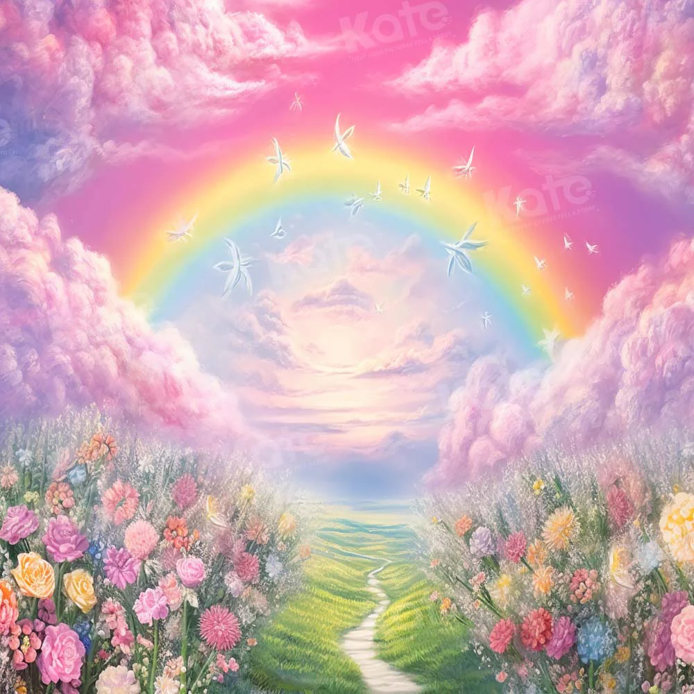 Kate Spring/Summer Pink Flower Field Rainbow Backdrop Designed by Emetselch - Image 7