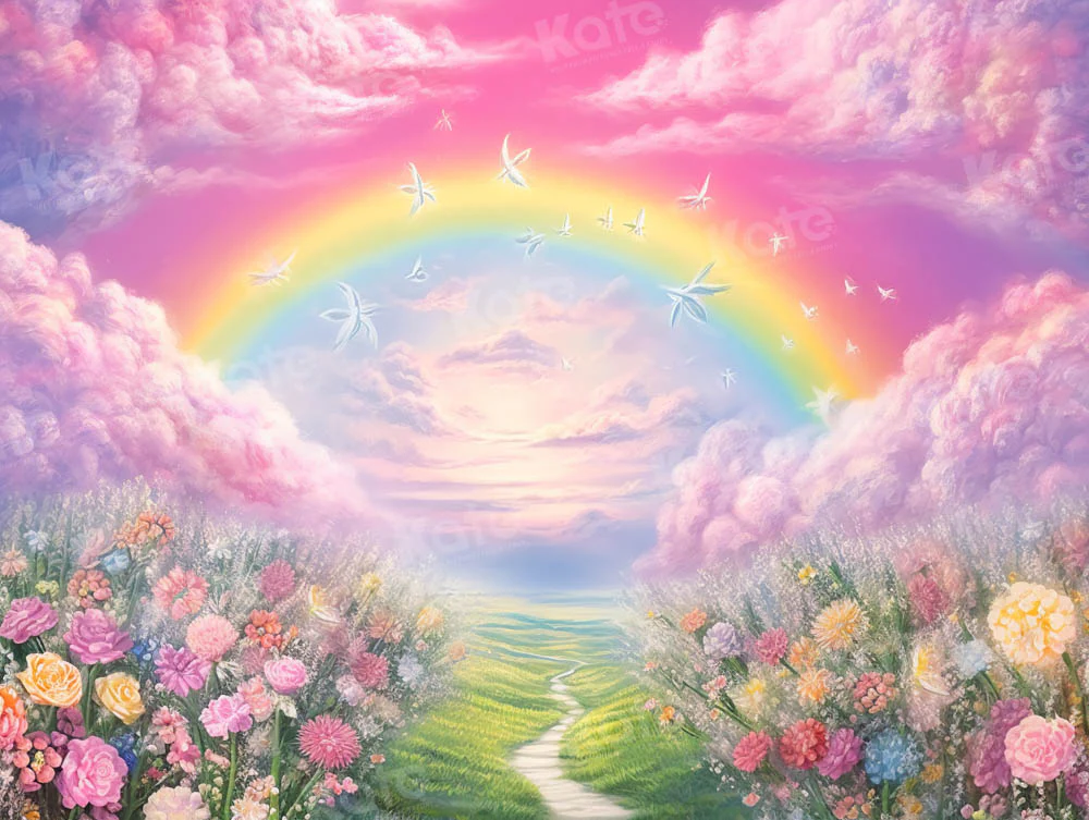 Kate Spring/Summer Pink Flower Field Rainbow Backdrop Designed by Emetselch - Image 8