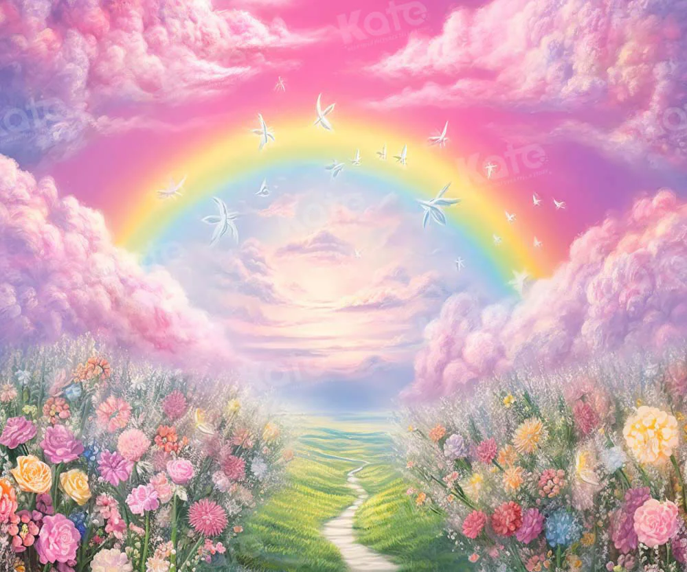 Kate Spring/Summer Pink Flower Field Rainbow Backdrop Designed by Emetselch - Image 9