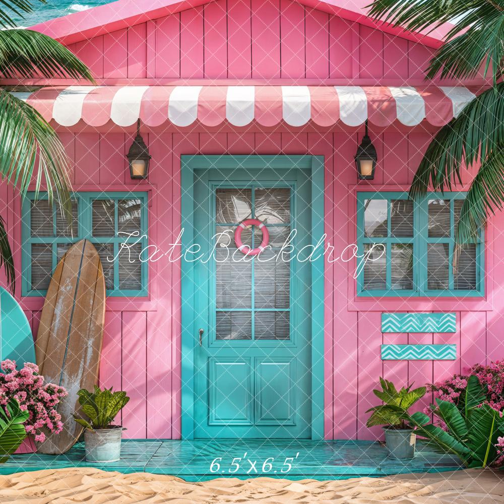 Kate Summer Pink Hut Sea Backdrop Designed by Chain Photography - Image 2