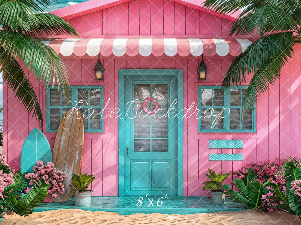 Kate Summer Pink Hut Sea Backdrop Designed by Chain Photography - Image 3