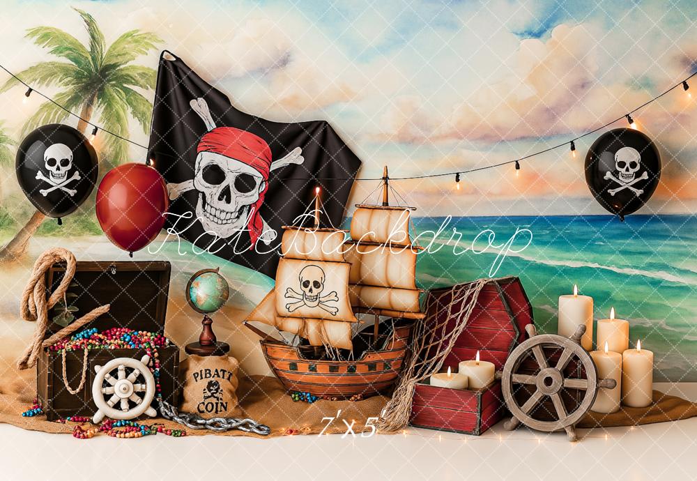 Kate Summer Pirate Adventure Beach Sailboat Backdrop Designed by Ashley Paul - Image 2