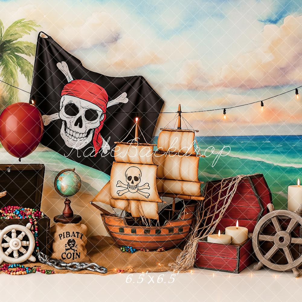 Kate Summer Pirate Adventure Beach Sailboat Backdrop Designed by Ashley Paul - Image 4
