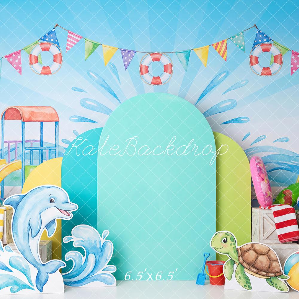 Kate Summer Pool Party Water Slide Dolphin Backdrop Designed by Patty Robert - Image 2