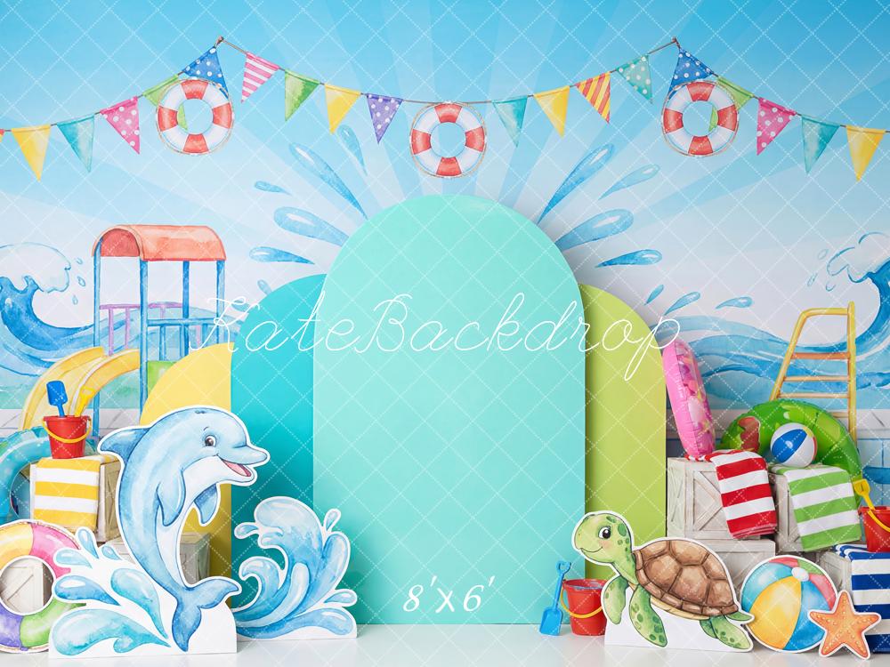 Kate Summer Pool Party Water Slide Dolphin Backdrop Designed by Patty Robert - Image 3