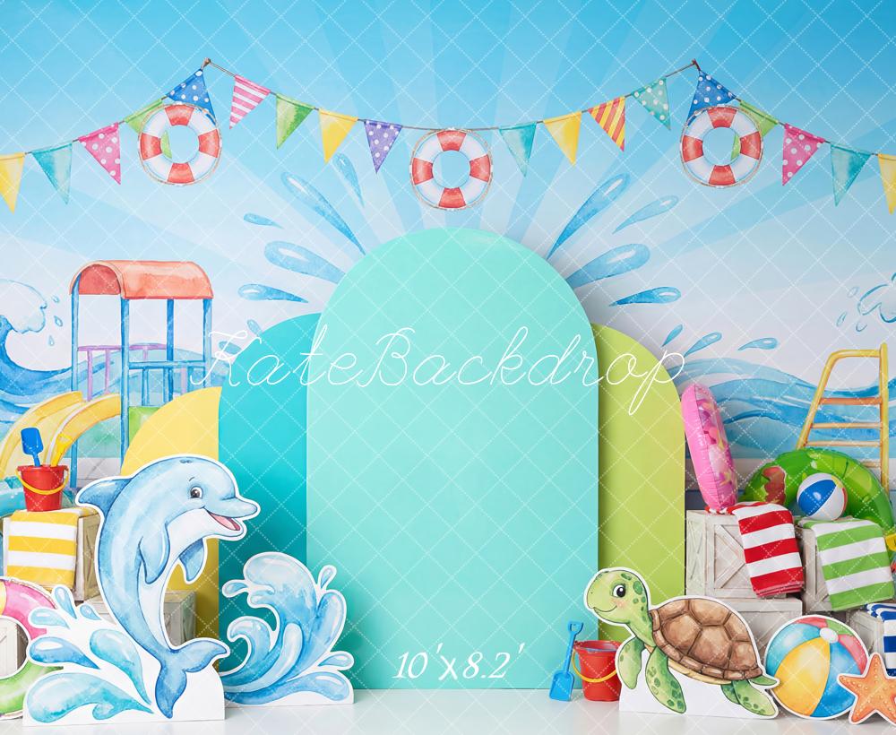 Kate Summer Pool Party Water Slide Dolphin Backdrop Designed by Patty Robert - Image 6