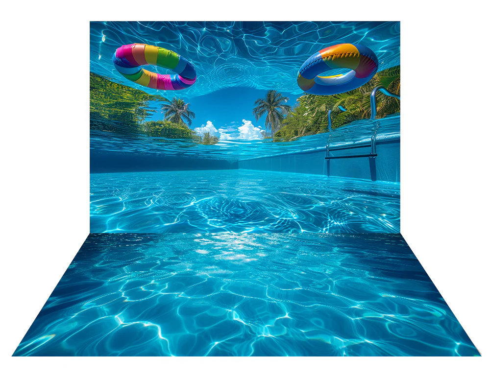 Kate Summer Pool Underwater Backdrop+Blue Water Pool Rubber Floor Mat - Image 2