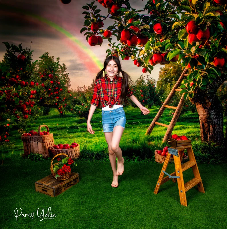 Kate Summer Rainbow Wooden Ladder Apple Orchard Backdrop Designed by Mini MakeBelieve - Image 3