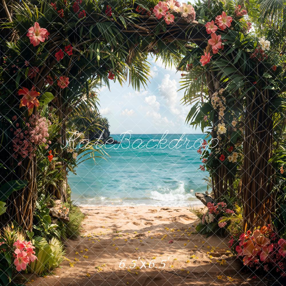 Kate Summer Sea Beach Green Plant Arch Backdrop Designed by Emetselch - Image 2