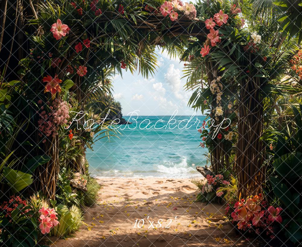Kate Summer Sea Beach Green Plant Arch Backdrop Designed by Emetselch - Image 5