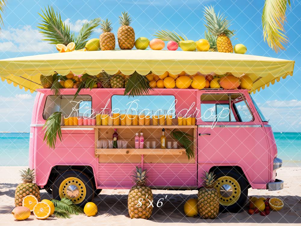 Kate Summer Sea Beach Pink Car Fruit Store Backdrop Designed by Emetselch - Image 3
