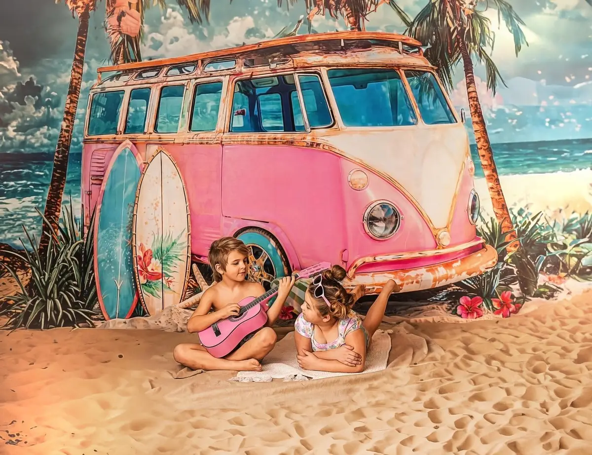 Kate Summer Sea Seaside Surfboard Pink Car Backdrop Designed by Emetselch