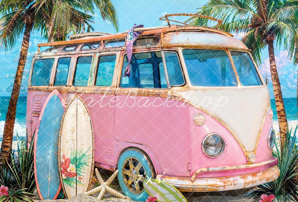 Kate Summer Sea Seaside Surfboard Pink Car Backdrop Designed by Emetselch - Image 2