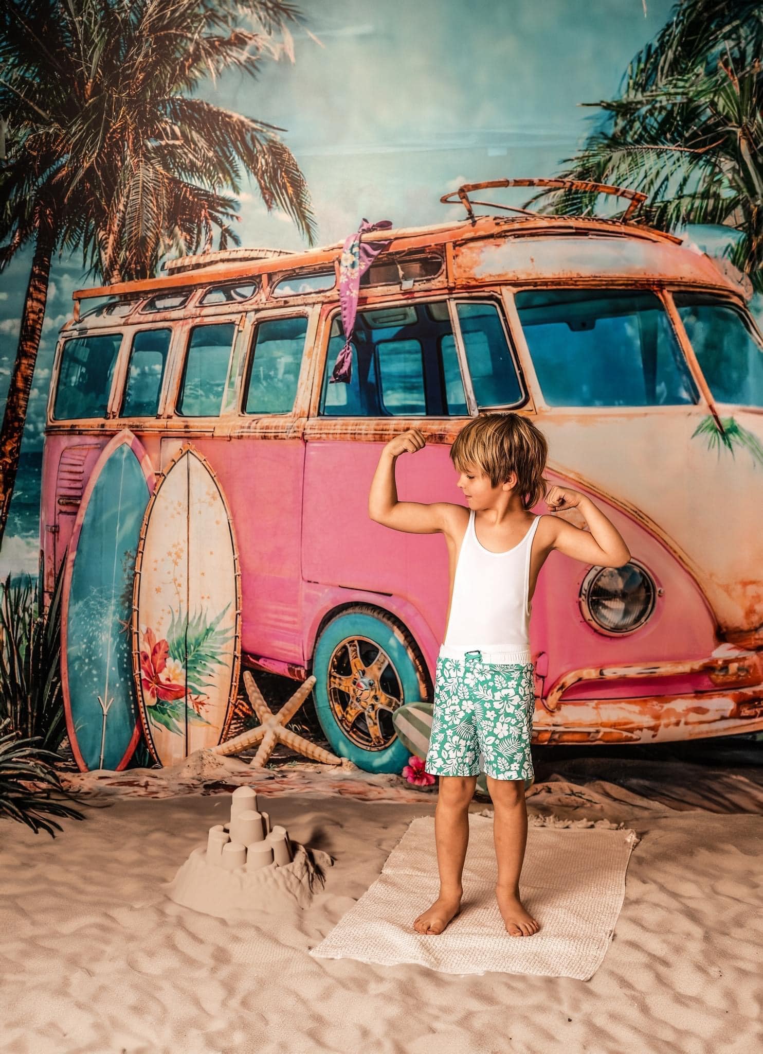 Kate Summer Sea Seaside Surfboard Pink Car Backdrop Designed by Emetselch - Image 3