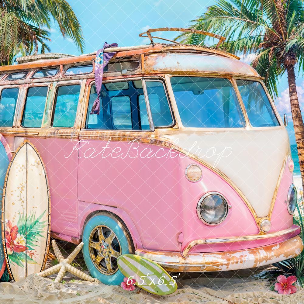 Kate Summer Sea Seaside Surfboard Pink Car Backdrop Designed by Emetselch - Image 4