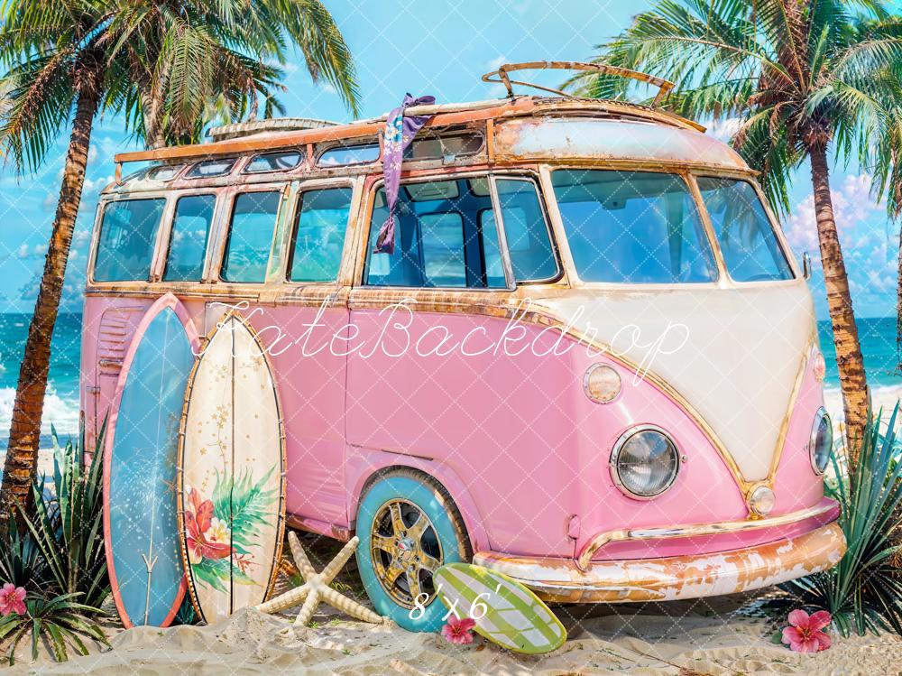 Kate Summer Sea Seaside Surfboard Pink Car Backdrop Designed by Emetselch - Image 5