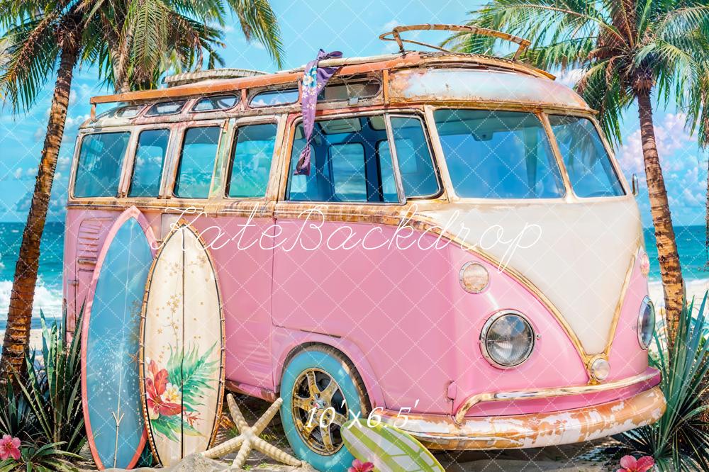 Kate Summer Sea Seaside Surfboard Pink Car Backdrop Designed by Emetselch - Image 6