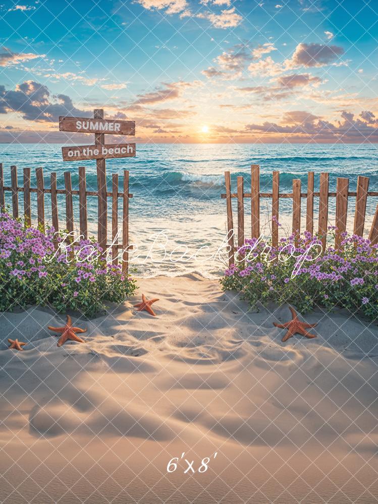 Kate Summer Seaside Beach Sunset Wooden Fence Backdrop Designed by Chain Photography - Image 2