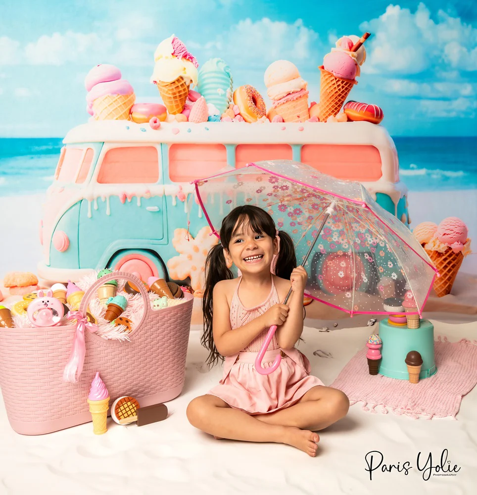 Kate Summer Seaside Cartoon Ice Cream Car Backdrop Designed by Chain Photography