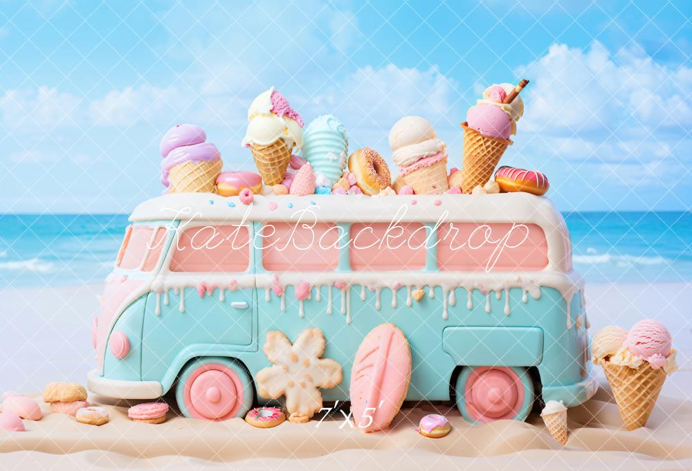 Kate Summer Seaside Cartoon Ice Cream Car Backdrop Designed by Chain Photography - Image 2