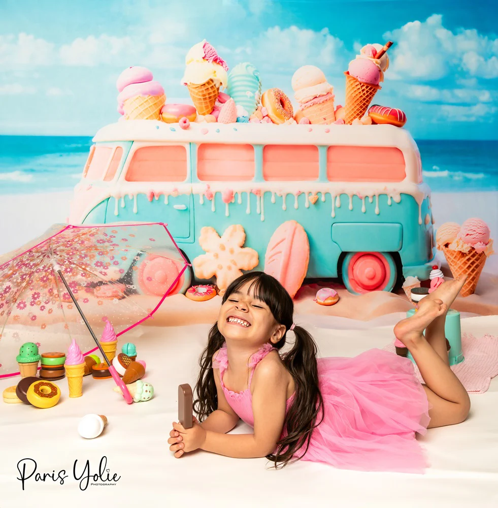Kate Summer Seaside Cartoon Ice Cream Car Backdrop Designed by Chain Photography - Image 3