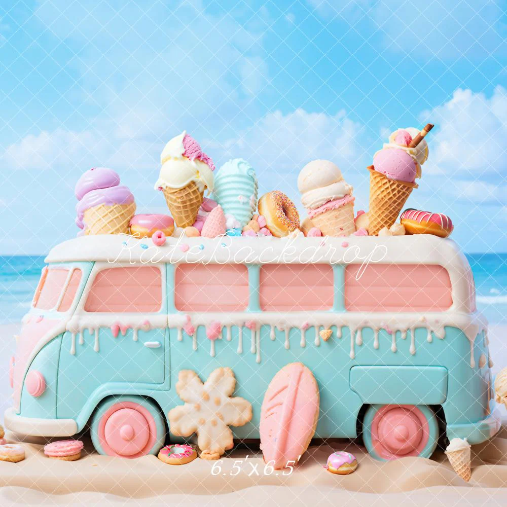 Kate Summer Seaside Cartoon Ice Cream Car Backdrop Designed by Chain Photography - Image 4
