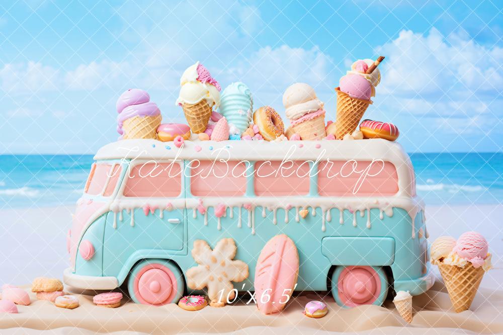 Kate Summer Seaside Cartoon Ice Cream Car Backdrop Designed by Chain Photography - Image 5