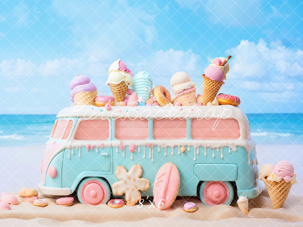 Kate Summer Seaside Cartoon Ice Cream Car Backdrop Designed by Chain Photography - Image 6