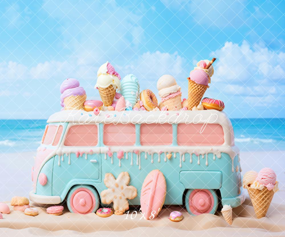 Kate Summer Seaside Cartoon Ice Cream Car Backdrop Designed by Chain Photography - Image 7