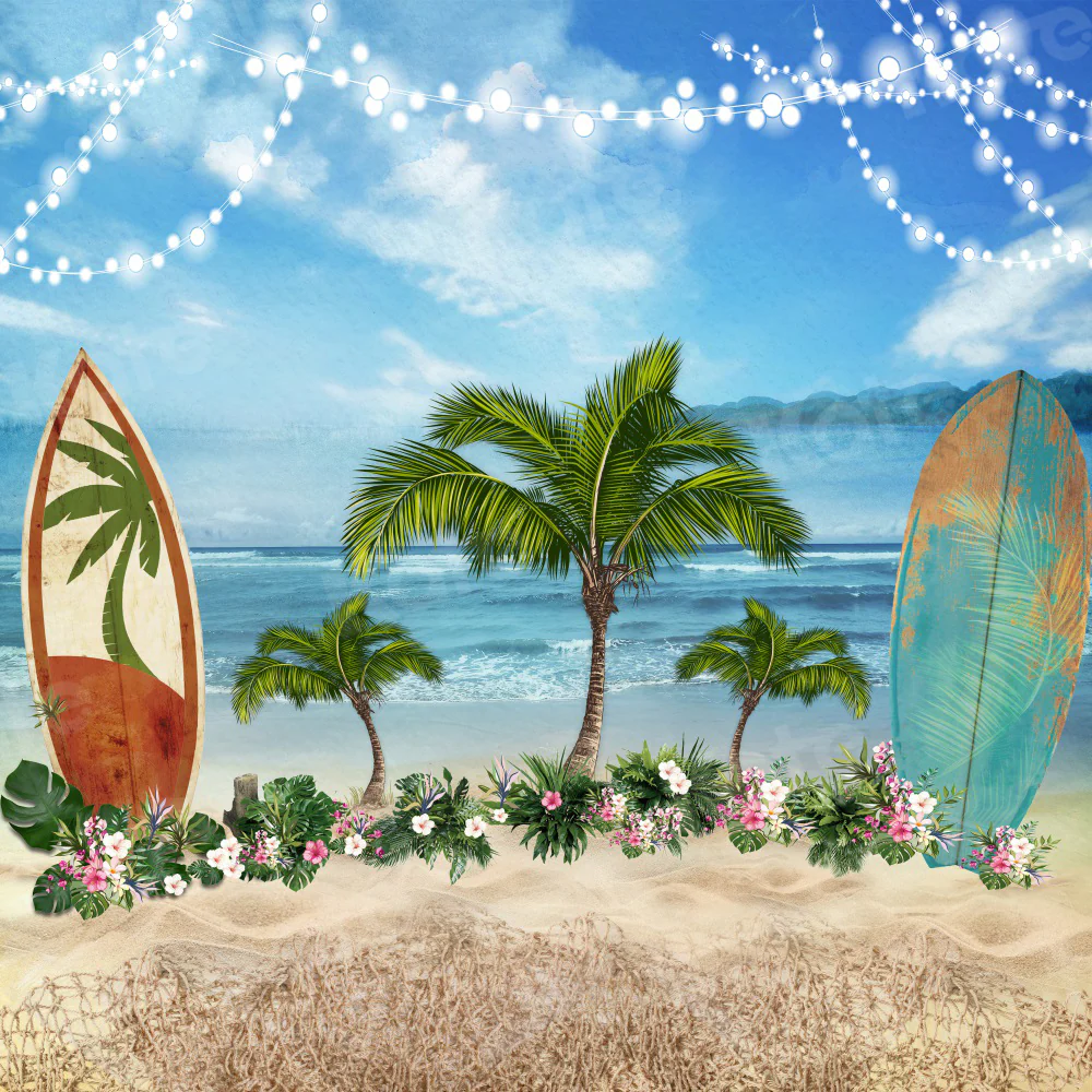 Kate Summer Seaside Floral Surfboard Backdrop for Photography - Image 3