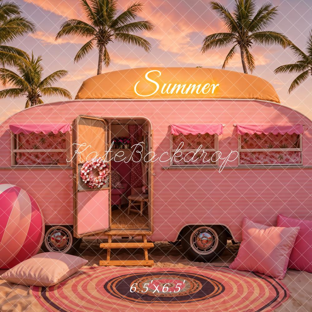 Kate Summer Seaside Sunset Pink Car Backdrop Designed by Chain Photography - Image 2