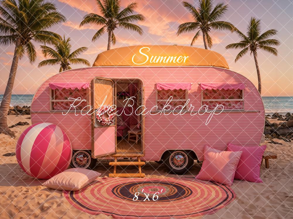 Kate Summer Seaside Sunset Pink Car Backdrop Designed by Chain Photography - Image 3