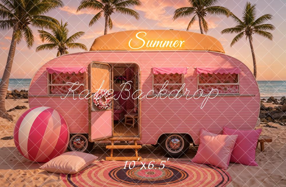 Kate Summer Seaside Sunset Pink Car Backdrop Designed by Chain Photography - Image 4