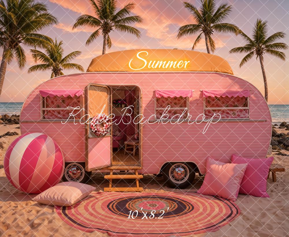 Kate Summer Seaside Sunset Pink Car Backdrop Designed by Chain Photography - Image 5