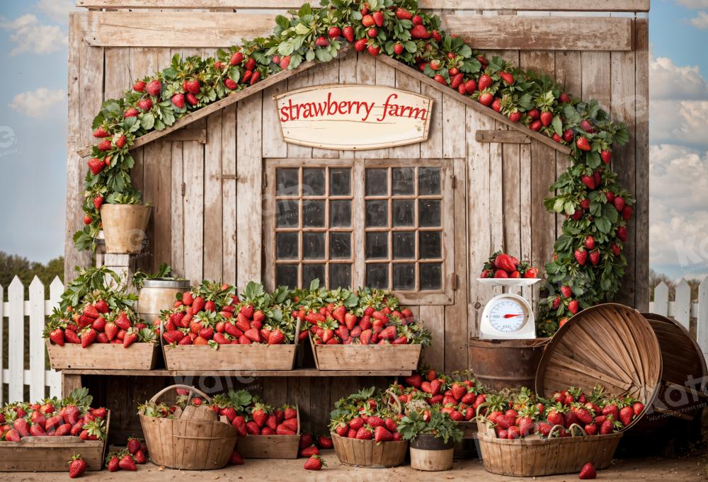 Kate Summer Strawberry Farm Wooden House Backdrop Designed by Emetselch - Image 2