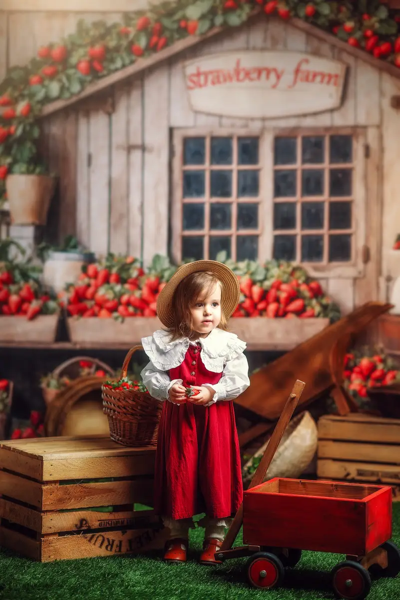 Kate Summer Strawberry Farm Wooden House Backdrop Designed by Emetselch - Image 3