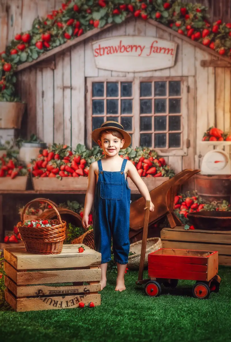 Kate Summer Strawberry Farm Wooden House Backdrop Designed by Emetselch - Image 5
