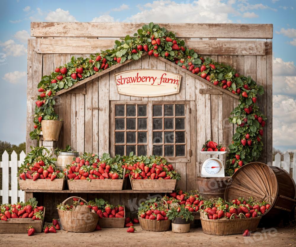 Kate Summer Strawberry Farm Wooden House Backdrop Designed by Emetselch - Image 7