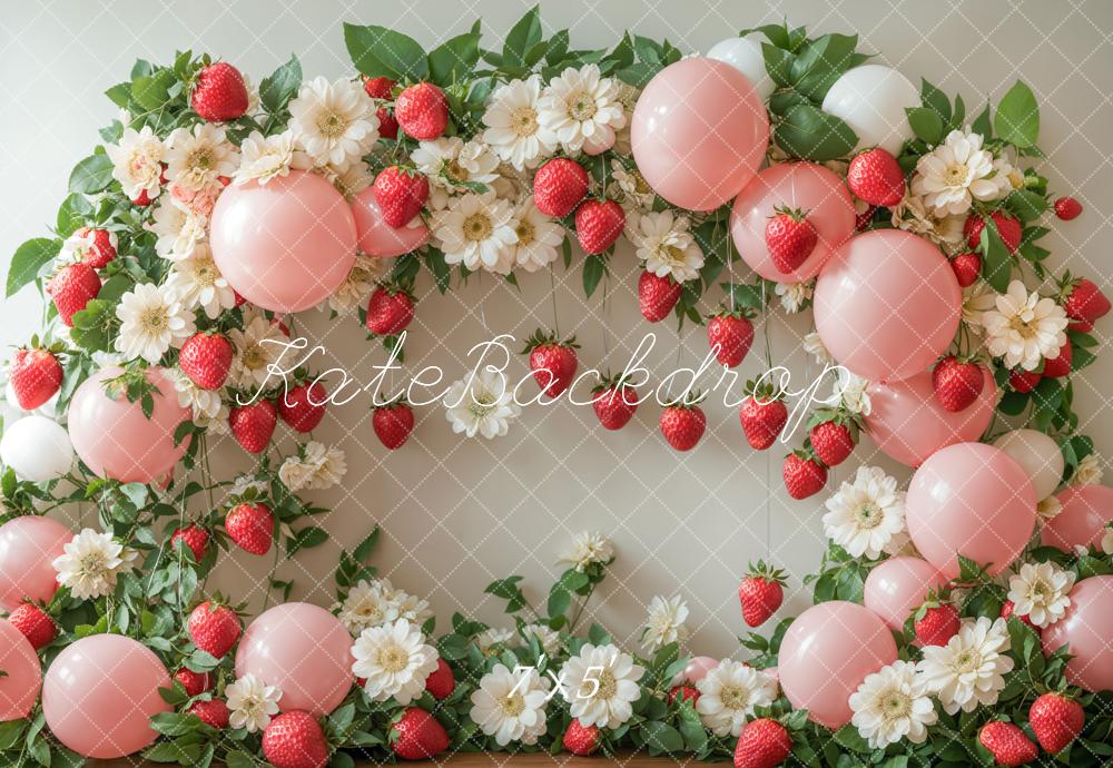 Kate Summer Strawberry Floral Balloon Arch Backdrop Designed by Emetselch - Image 2