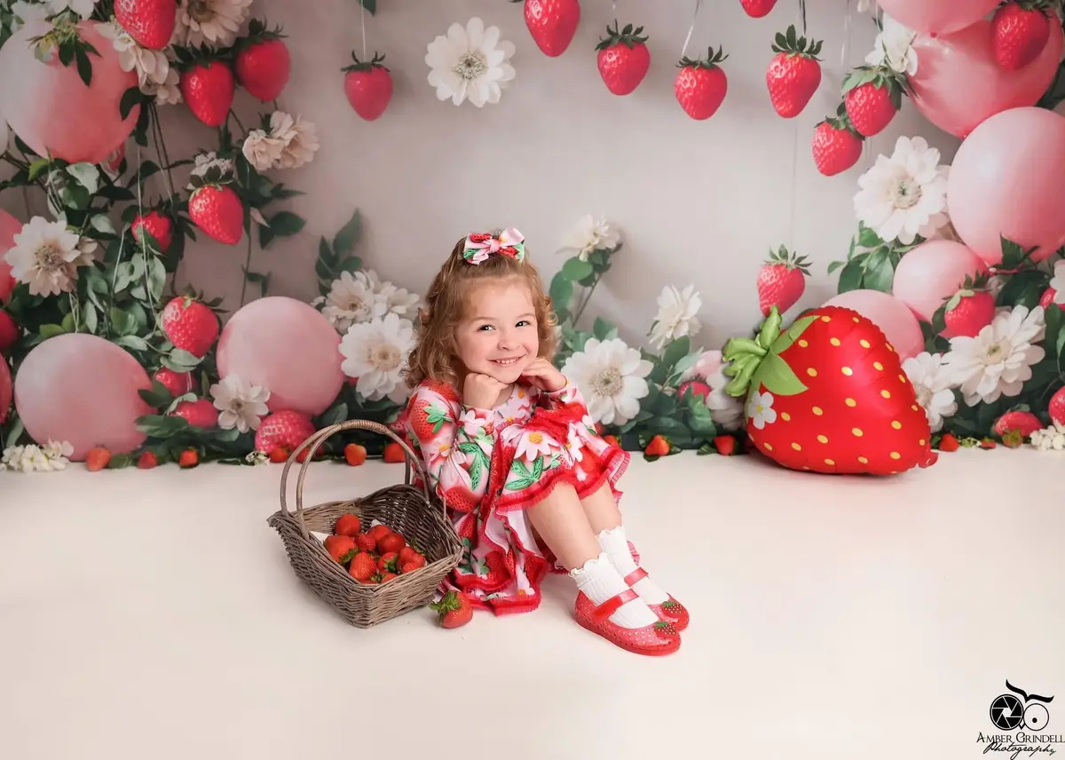 Kate Summer Strawberry Floral Balloon Arch Backdrop Designed by Emetselch - Image 3