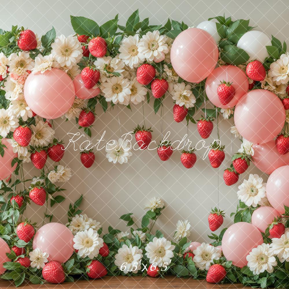 Kate Summer Strawberry Floral Balloon Arch Backdrop Designed by Emetselch - Image 4