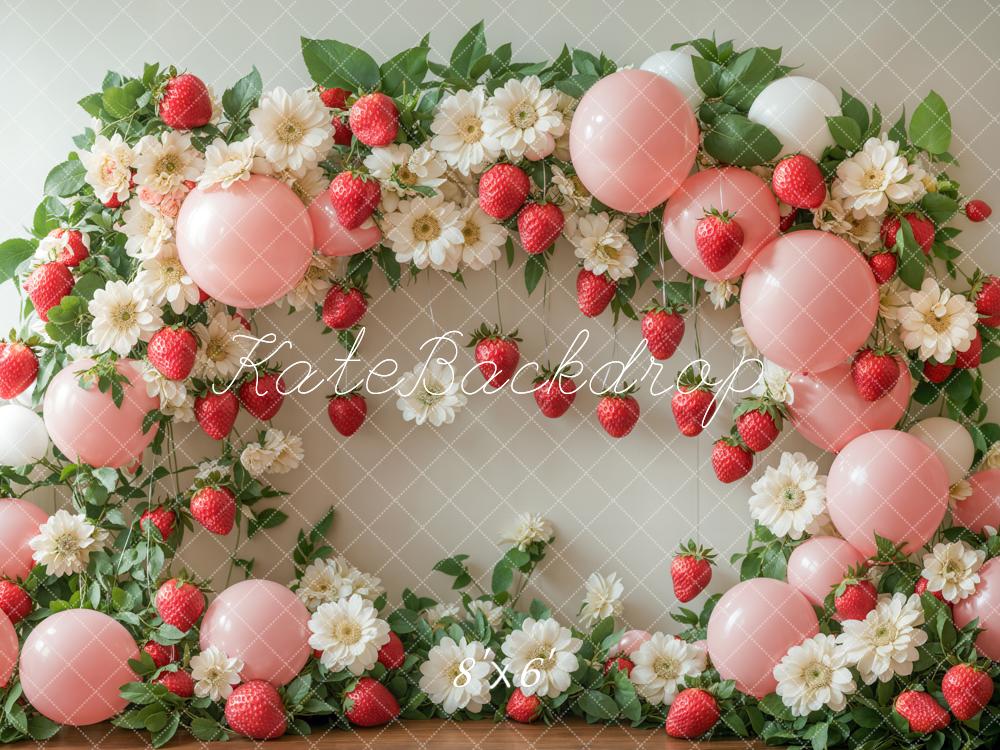Kate Summer Strawberry Floral Balloon Arch Backdrop Designed by Emetselch - Image 5