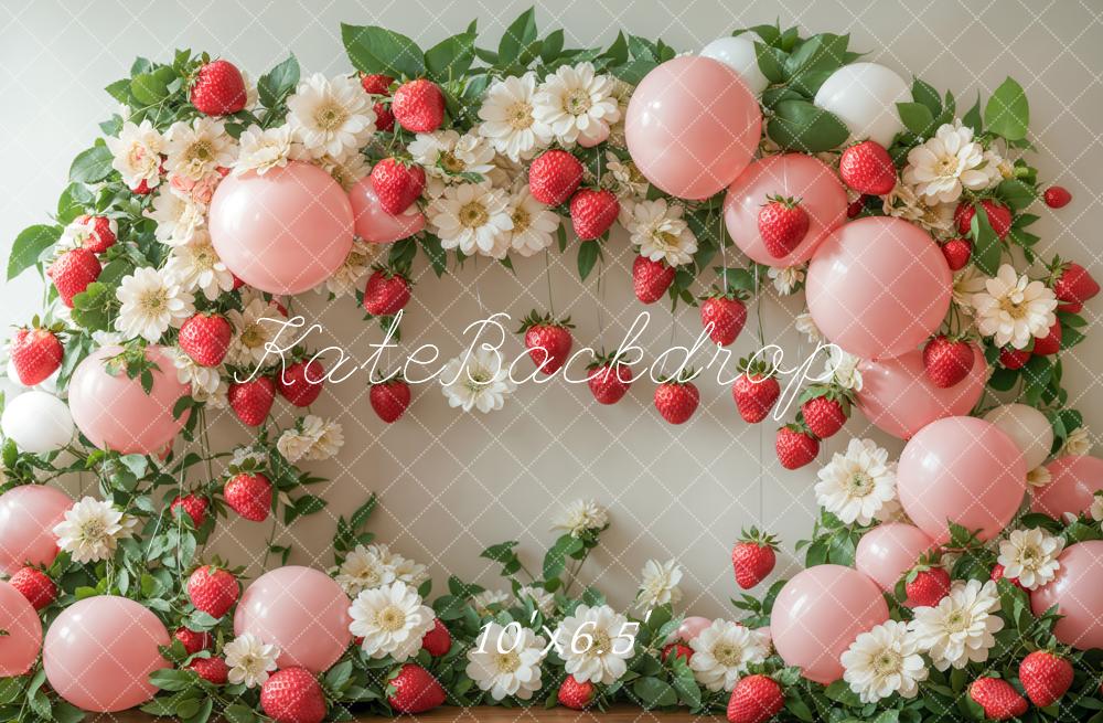 Kate Summer Strawberry Floral Balloon Arch Backdrop Designed by Emetselch - Image 6